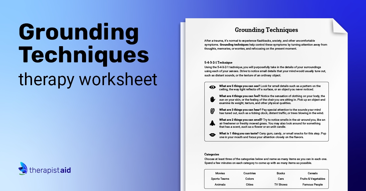 Grounding Techniques Worksheet Therapist Aid