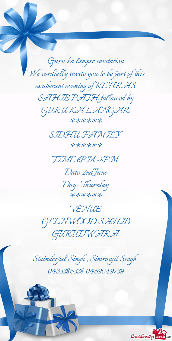 Guru Ka Langar Invitation Free Cards
