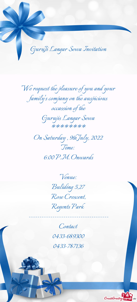 GuruJi Langar Sewa Invitation Free Cards