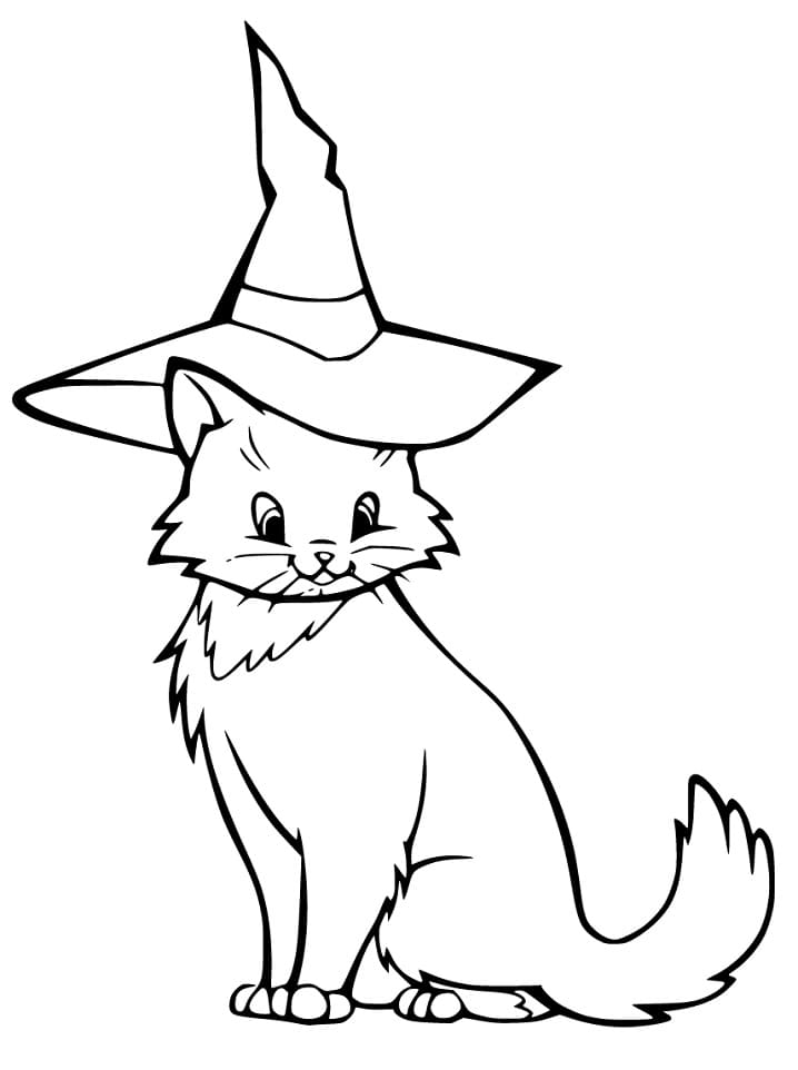 Halloween Cat With Witch Hat Coloring Page Free Printable Coloring 