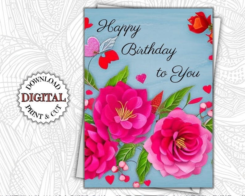 Happy Birthday Printable Card Instant Download PDF Birthday Card 