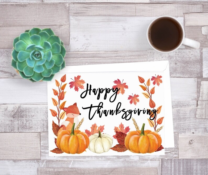 Happy Thanksgiving Printable Greeting Card Fall Digital Etsy