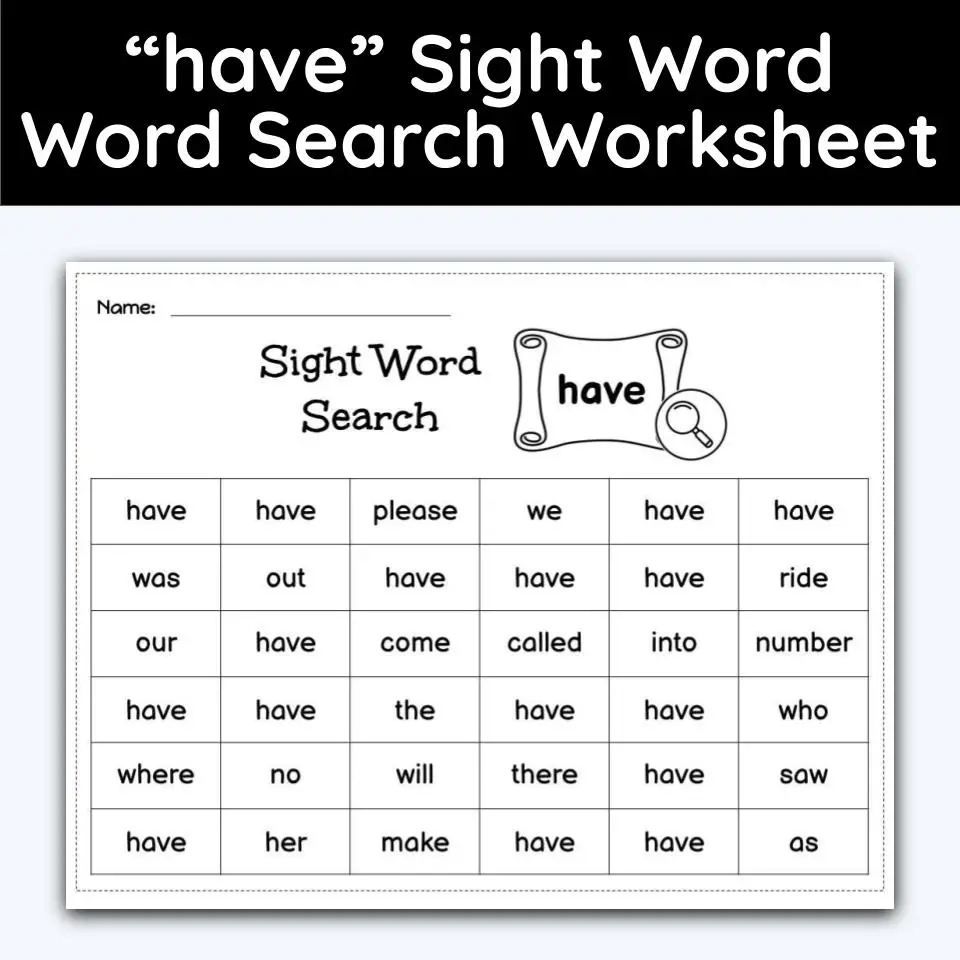 Have Sight Word Single Word Search Worksheet Worksheets Library