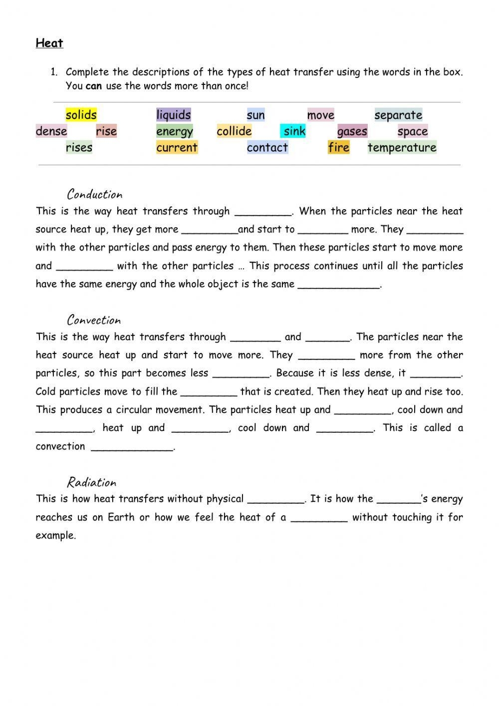Heat Transfer Worksheet Live Worksheets Worksheets Library
