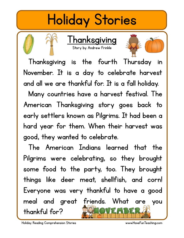 Holiday Reading Comprehension Worksheets
