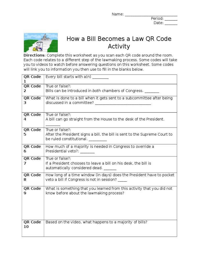 How A Bill Becomes A Law Scavenger Hunt Worksheet PDF Worksheets 