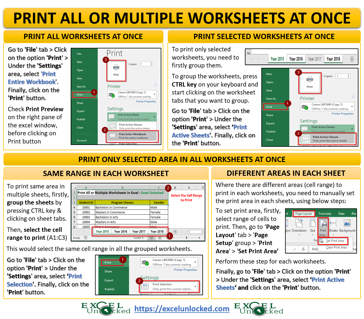 How To Print All Or Multiple Worksheets In Excel Excel Unlocked