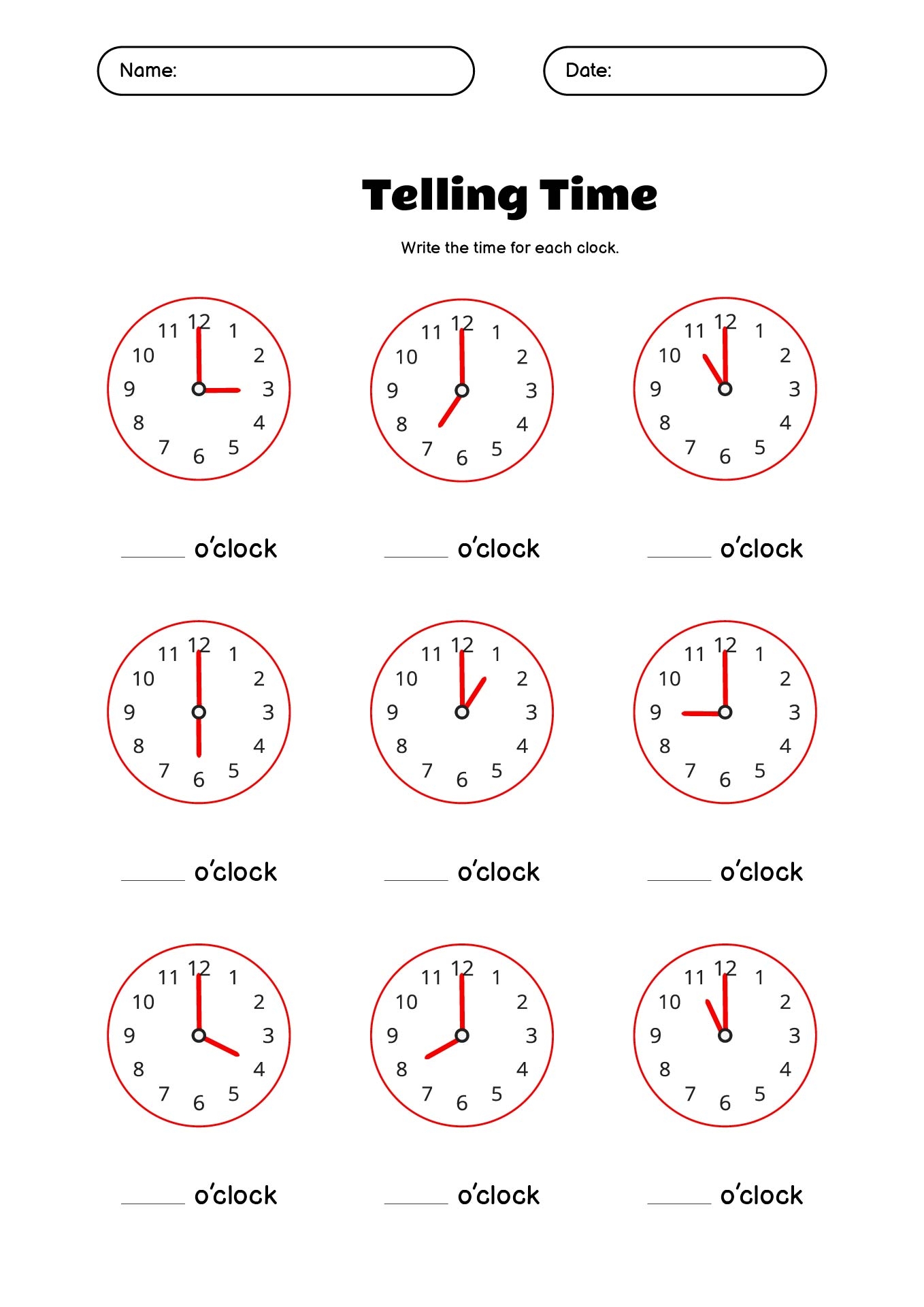learning to tell time worksheets