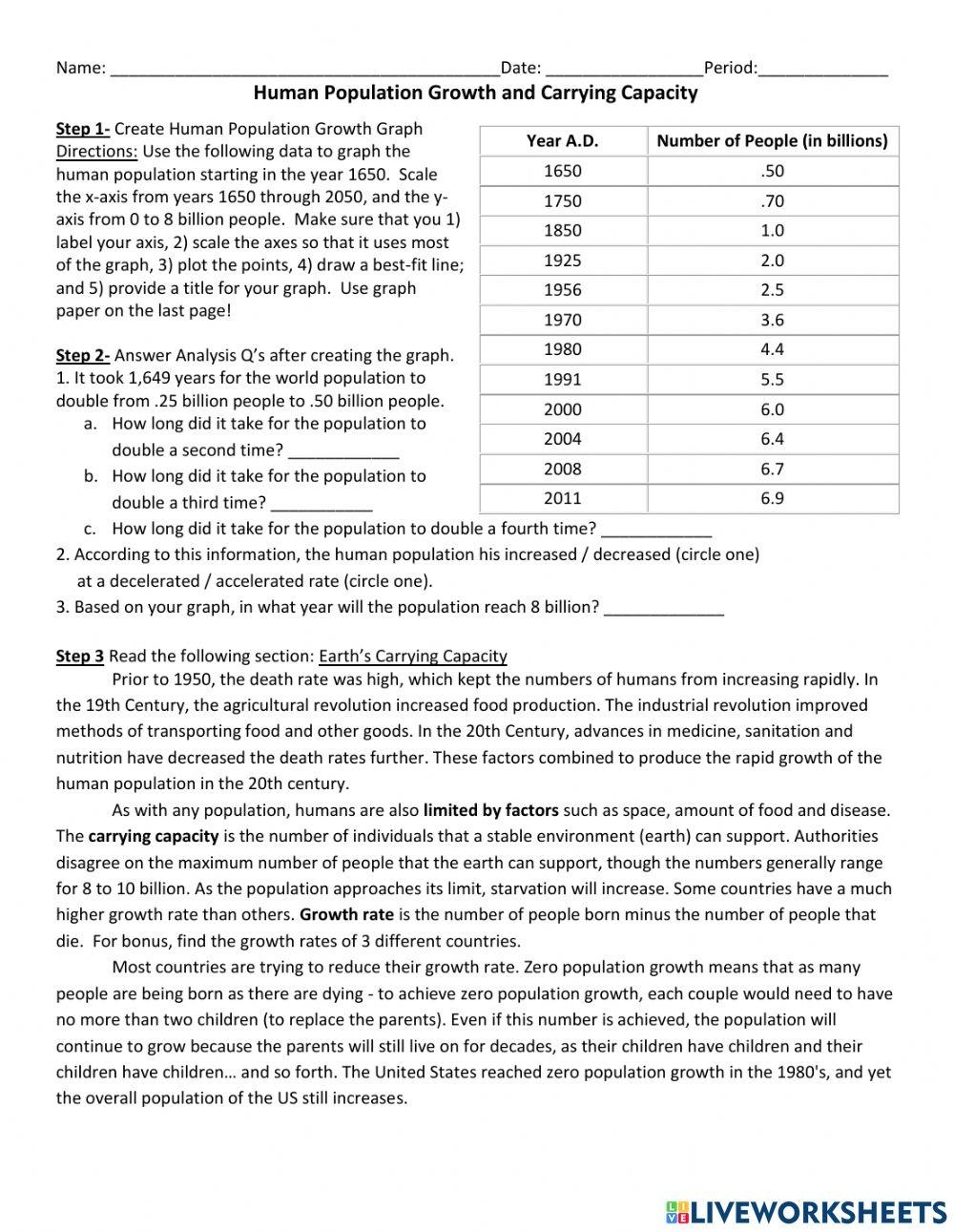 Human Population Growth Worksheets Library