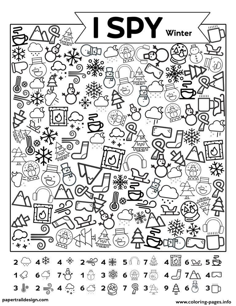 I Spy Winter Coloring Page Printable