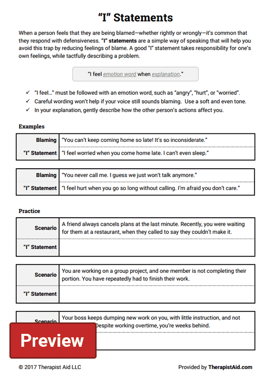 I Statements worksheet Worksheets Samples