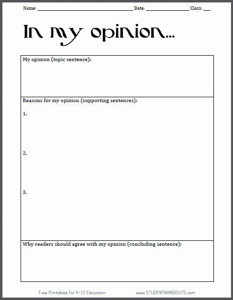 opinion writing worksheets