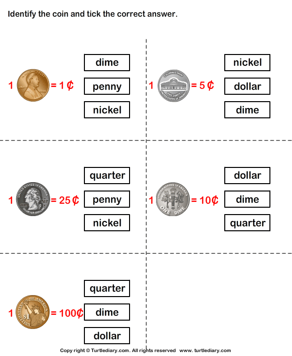 Identify Coins Turtle Diary Worksheet