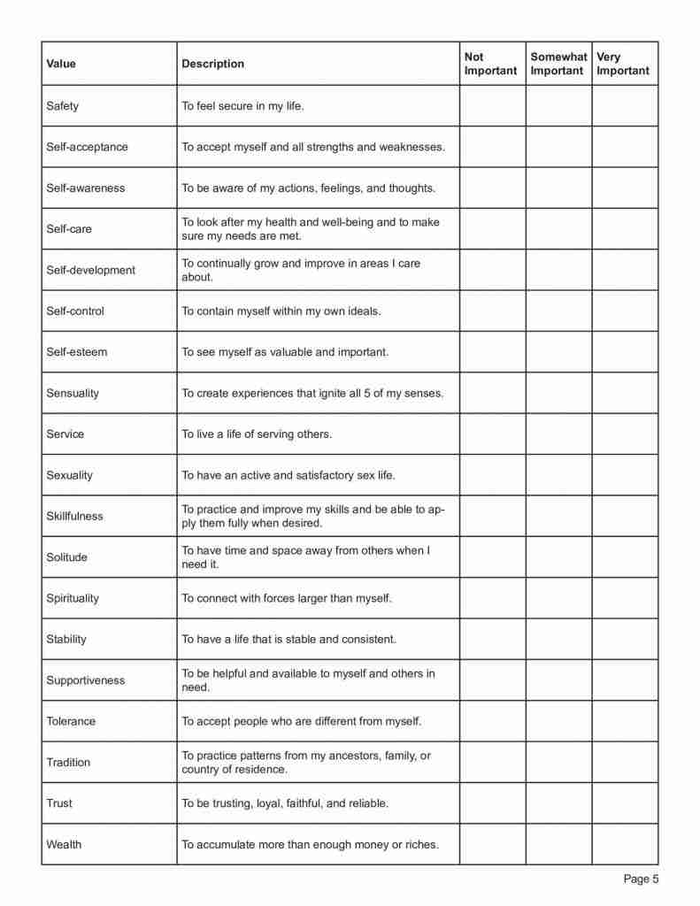 Identifying Core Values Worksheet Editable Fillable Printable PDF 