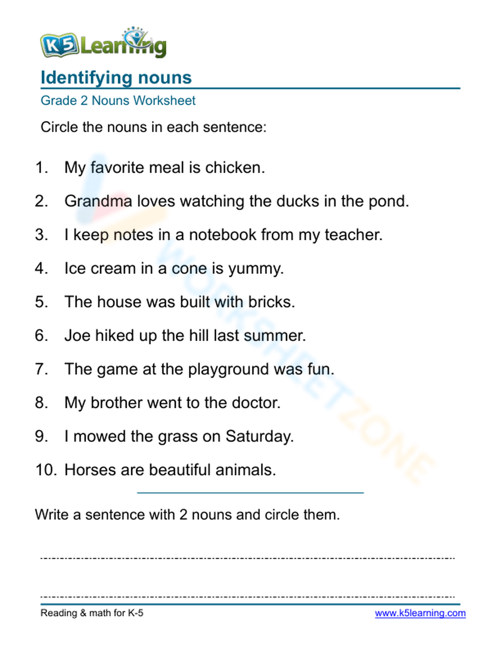 Identifying Nouns 5 Worksheet Worksheets Library