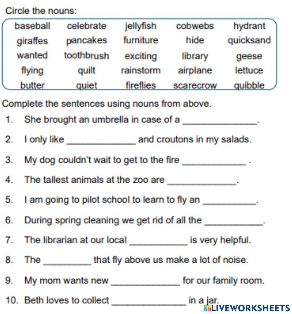 Identifying Nouns Worksheet Worksheets Library