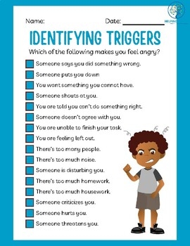 Identifying Triggers Worksheet By Helping Hands Therapy Services