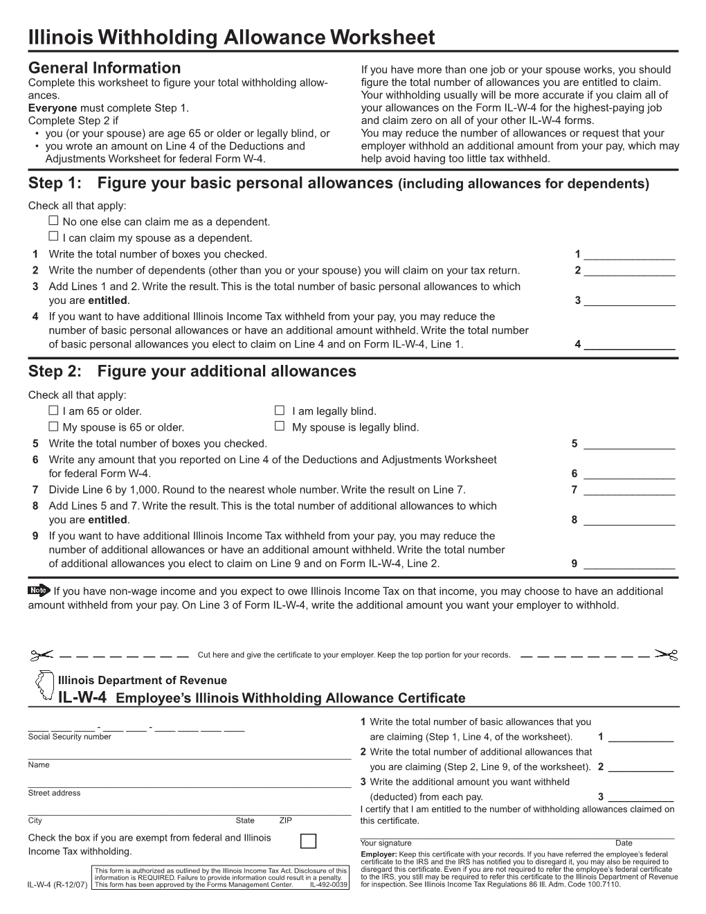 Illinois Withholding Allowance Worksheet DocsLib
