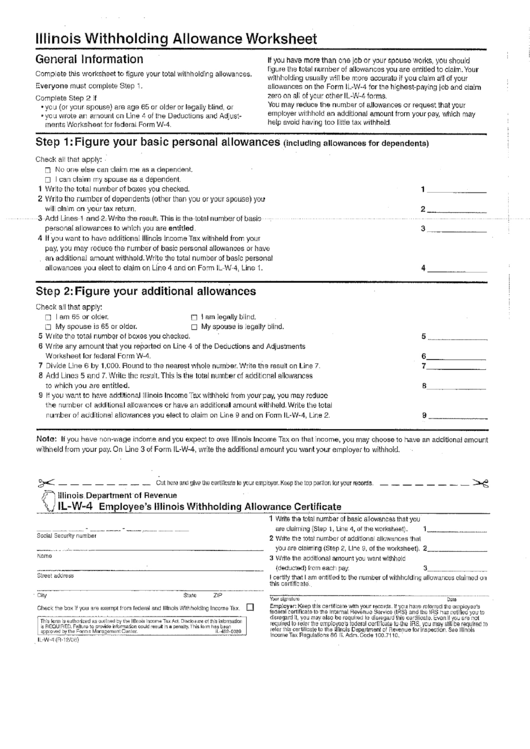 Illinois Withholding Allowance Worksheet