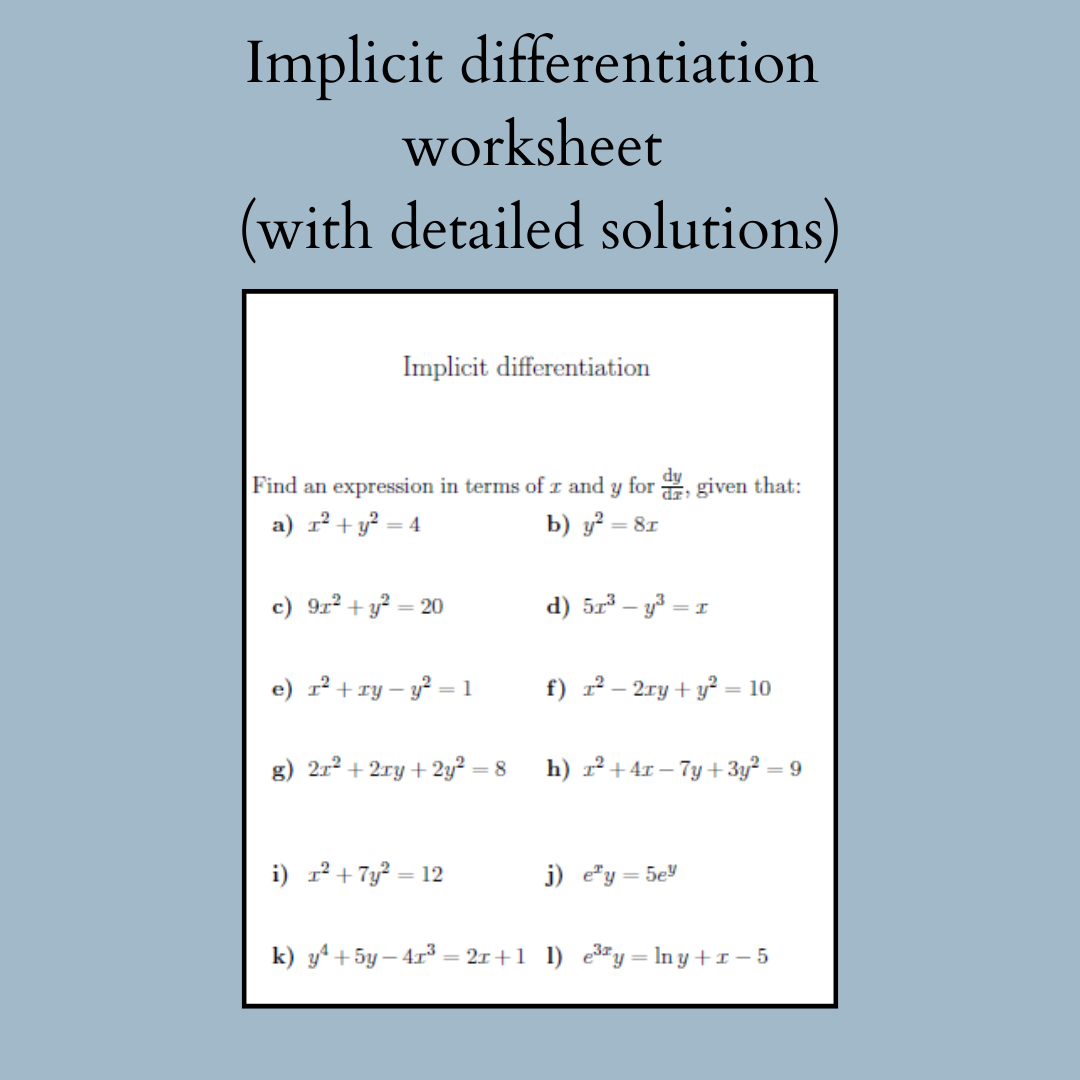 Implicit Differentiation Worksheet 2 Implicit Differentiation 