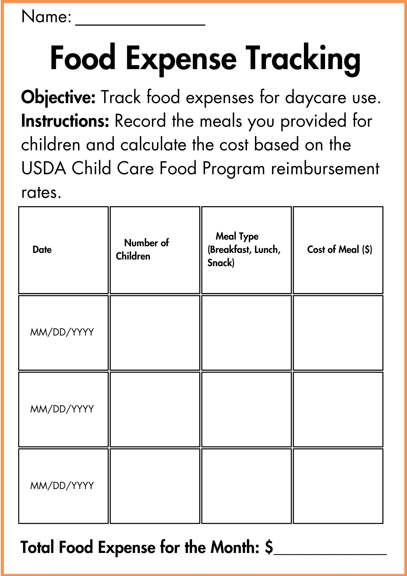 In Home Daycare Tax Deduction Worksheet