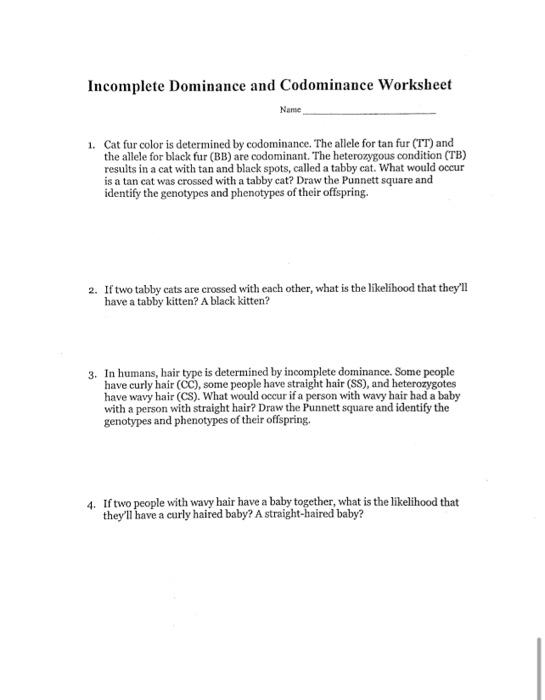 Incomplete And Codominance Doodle Diagrams Worksheets Library
