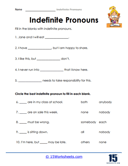 indefinite pronouns worksheet