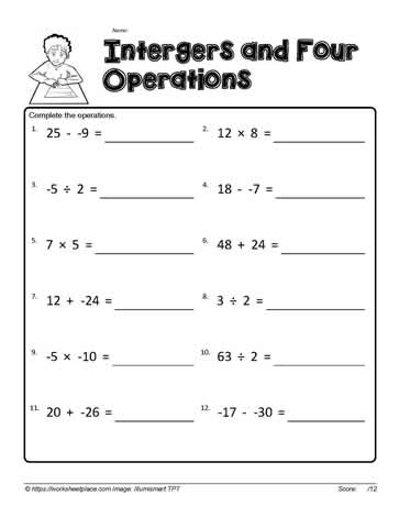 Integers 4 Operations Worksheets