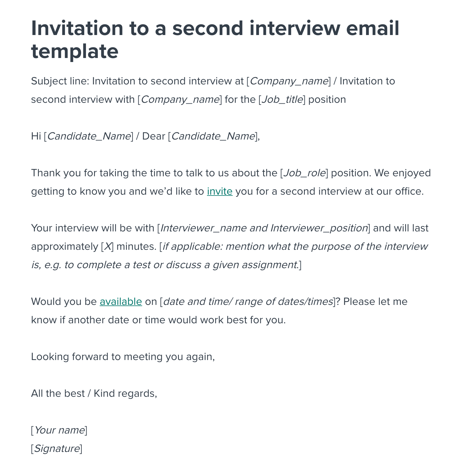 Invite To Interview Template