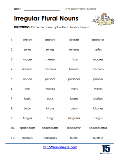 Irregular Plural Nouns Worksheet For 4th Grade Students