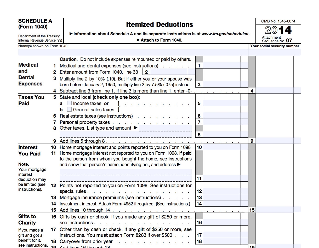 itemized deductions worksheet