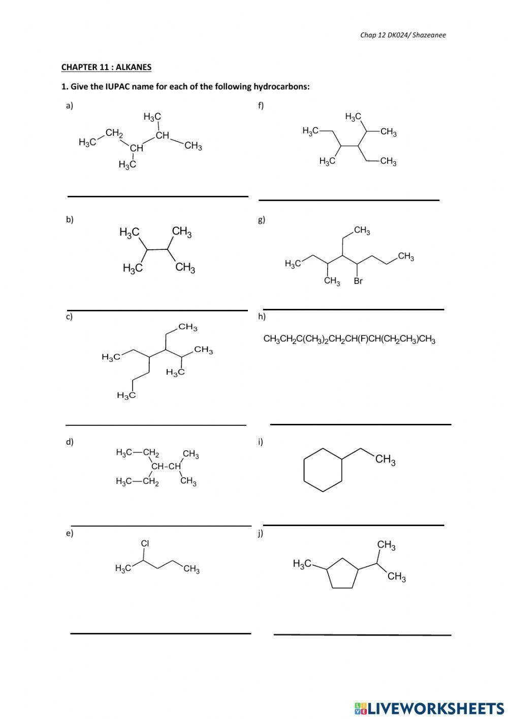 nomenclature worksheet