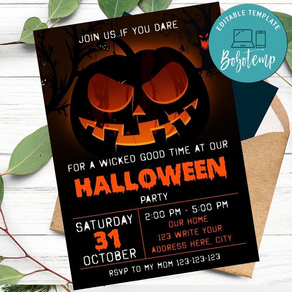 Jack O Lantern Invitation Customizable Template DIY Bobotemp