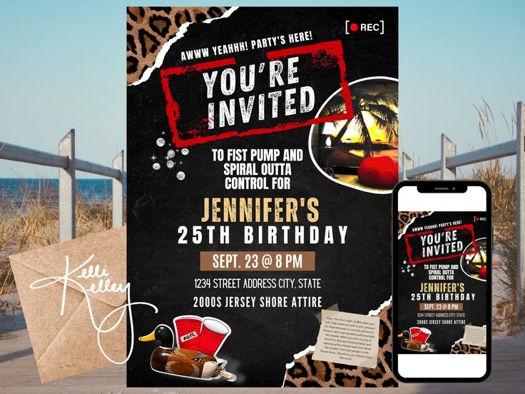 Jersey Shore Theme Party Invitation Snooki Jenni Note Pauly D Party 