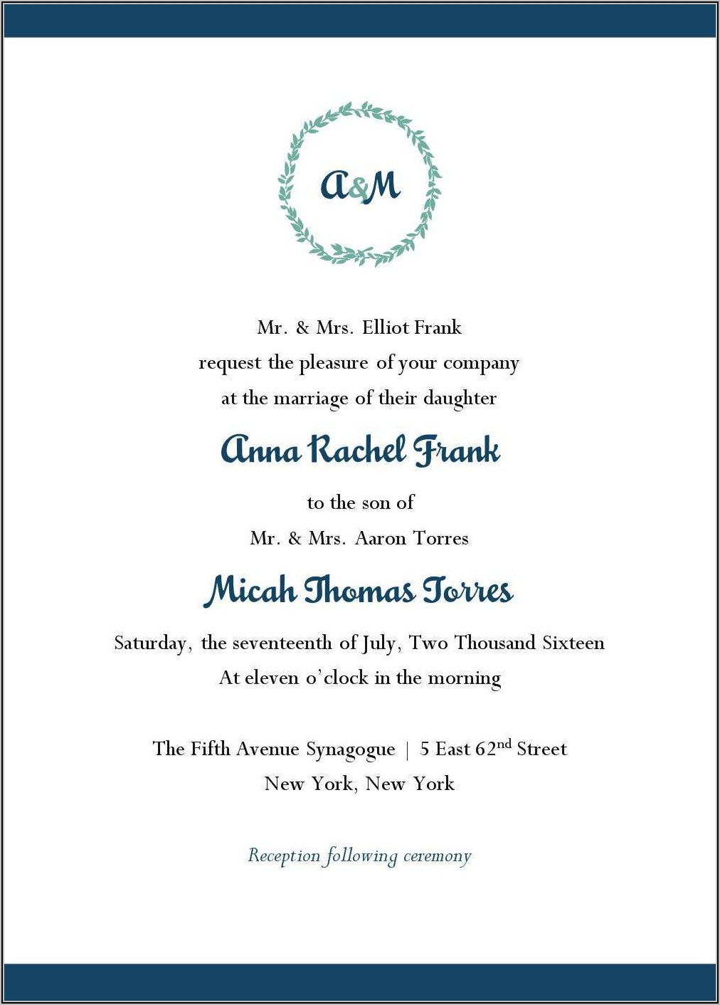 Jewish Wedding Invitation Templates Template 1 Resume Examples 
