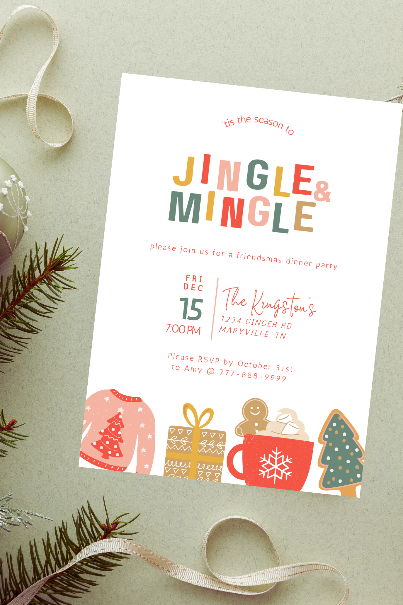 Jingle And Mingle Invitation Holiday Party Invite Template Etsy In
