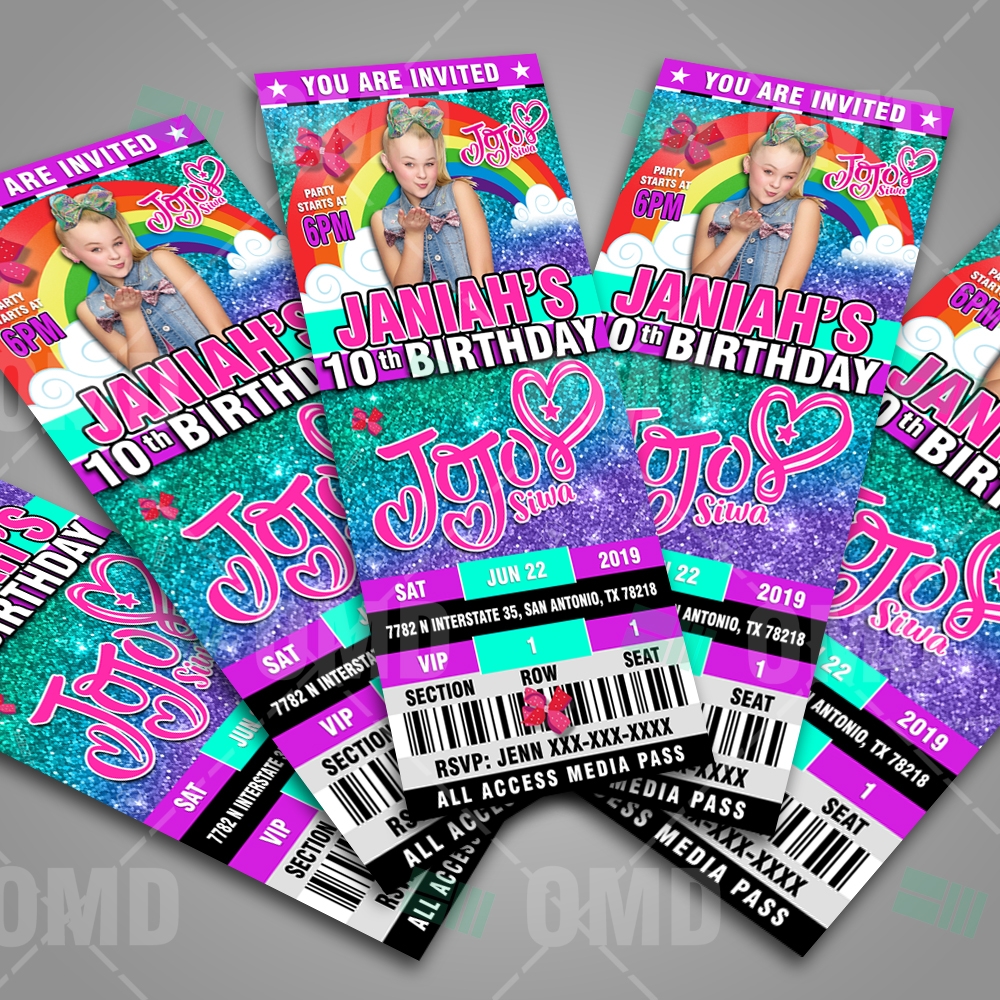 JoJo Siwa Ticket Style Birthday Cartoon Invitations Cartoon Invites