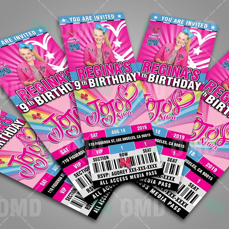 JoJo Siwa Ticket Style Birthday Cartoon Invites Cartoon Invites