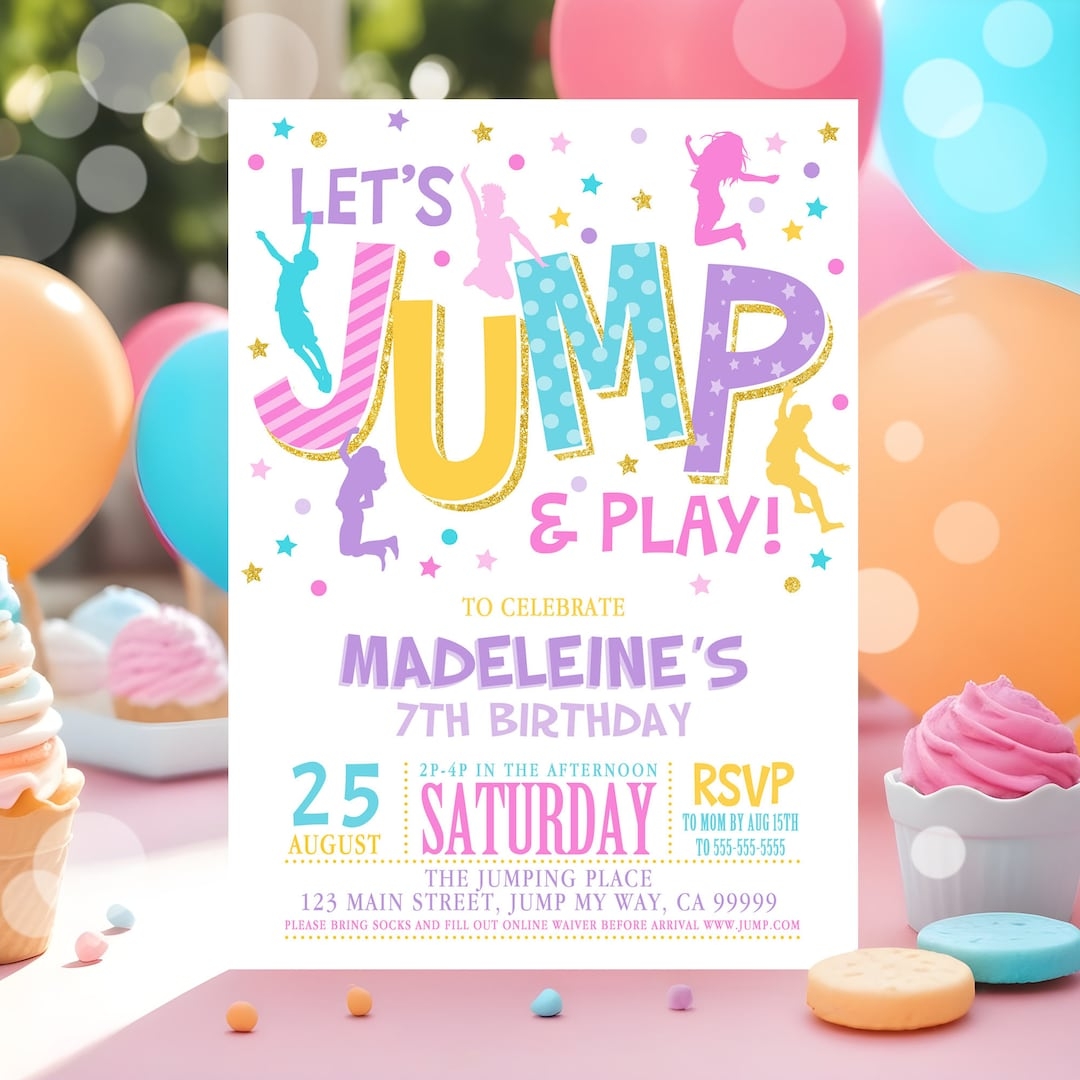 Jump Invitation Template Editable Jump Birthday Invite Trampoline Party 