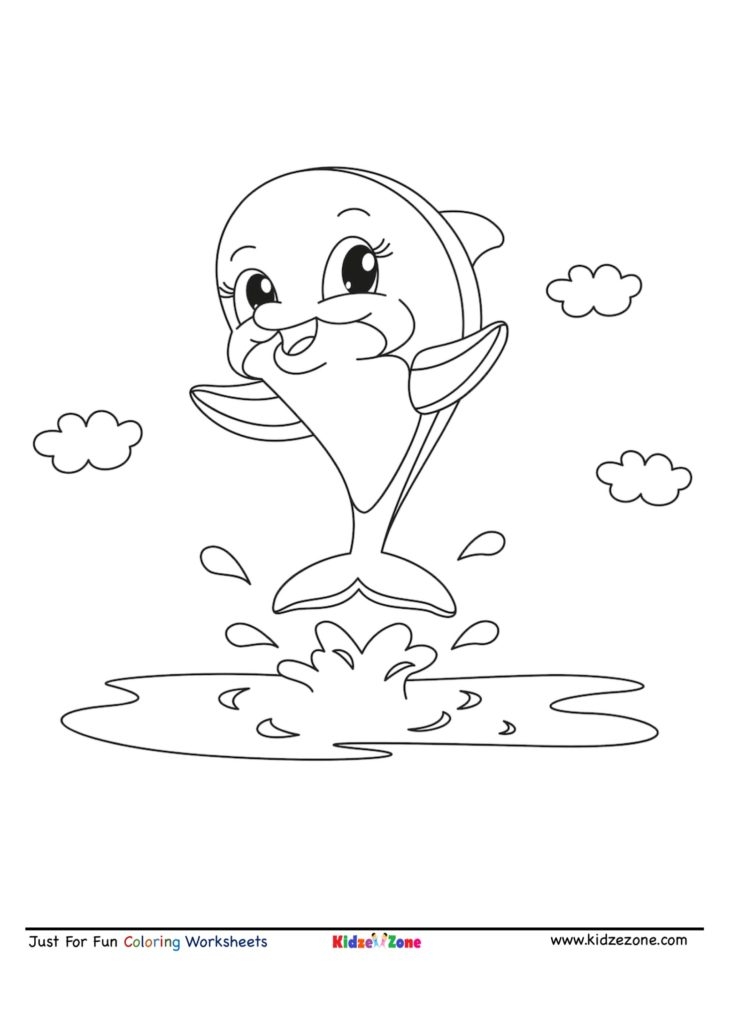 Jumping Dolphin Cartoon Coloring Page KidzeZone