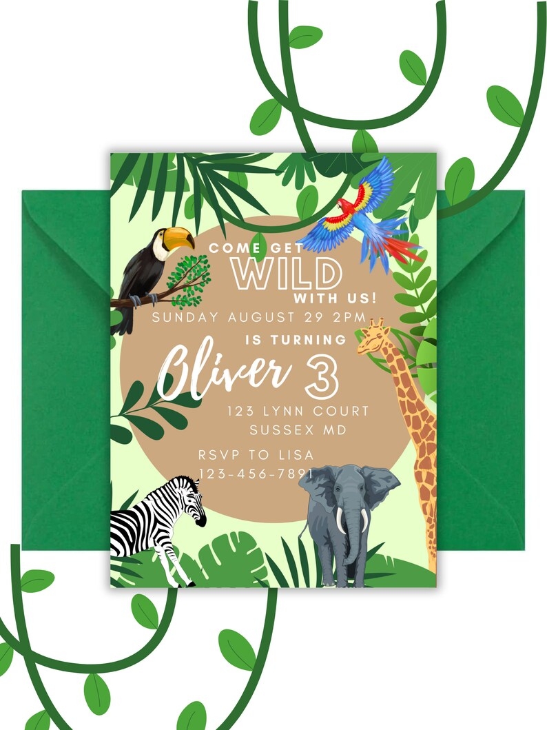 Jungle Party Invitation Template Digital Template Editable Template 