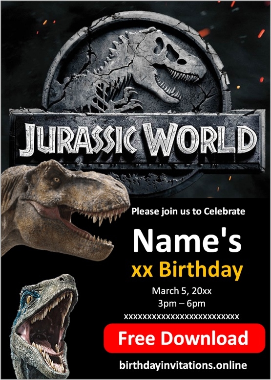 Jurassic World Invitation Birthday Invitations