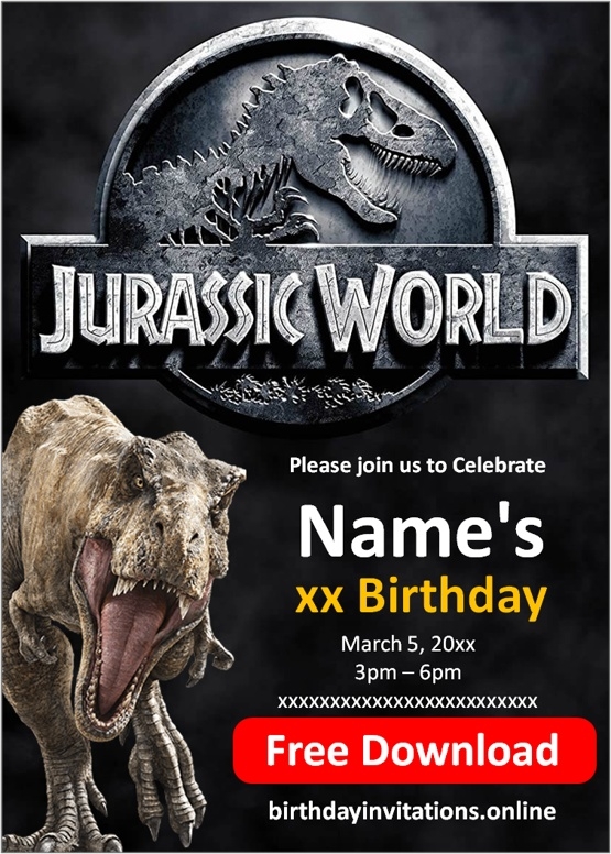 Jurassic World Invitation Birthday Invitations