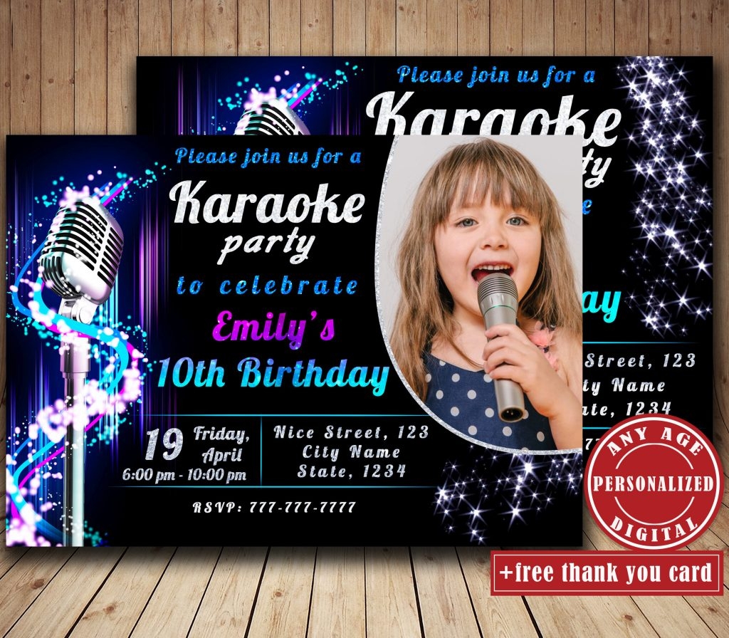 Karaoke Birthday Party Invitation With Photo Singing Party Etsy 