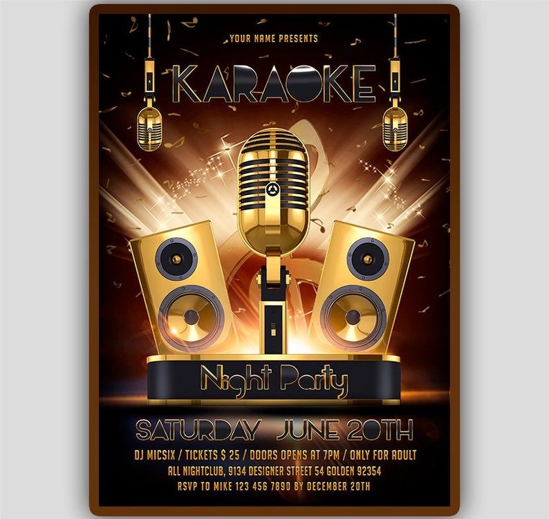Karaoke Party Invitation Karaoke Birthday Party Flyer Gold Karaoke