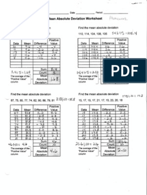 Key HWK Mean Absolute Deviation PDF Worksheets Library