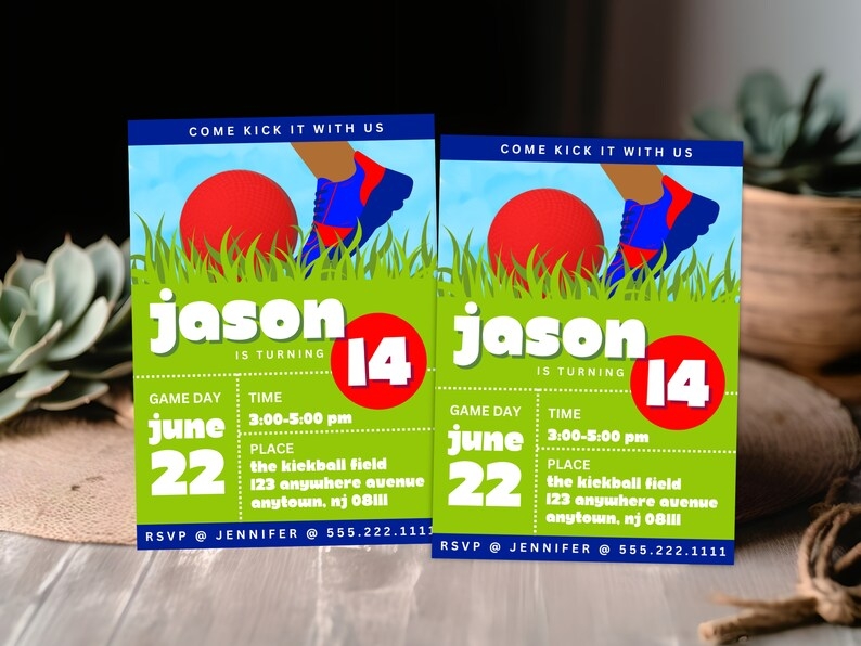 Kickball Birthday Invitation Template Editable 14th Birthday 
