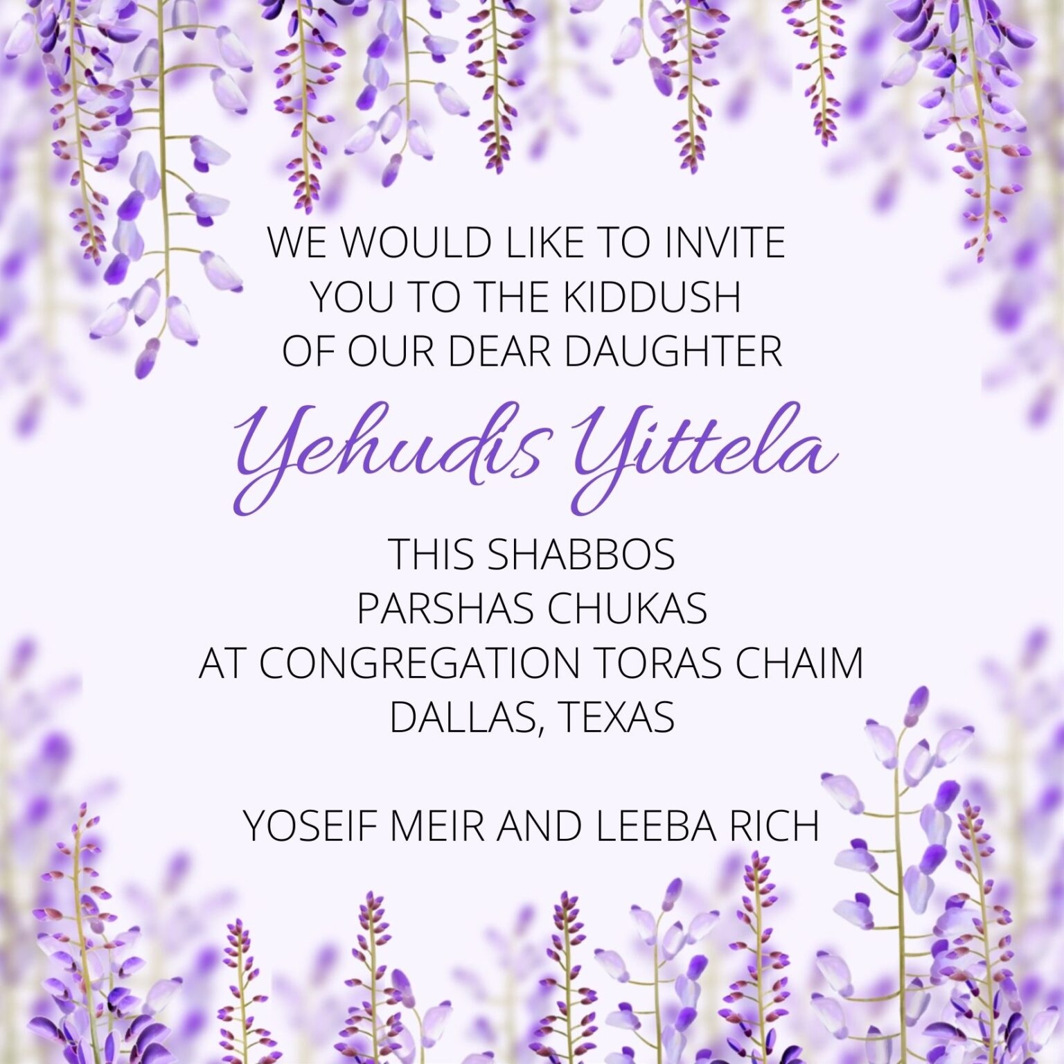 Kiddush Invitation Shabbos Parshas Chukas 10 Tammuz 5782 