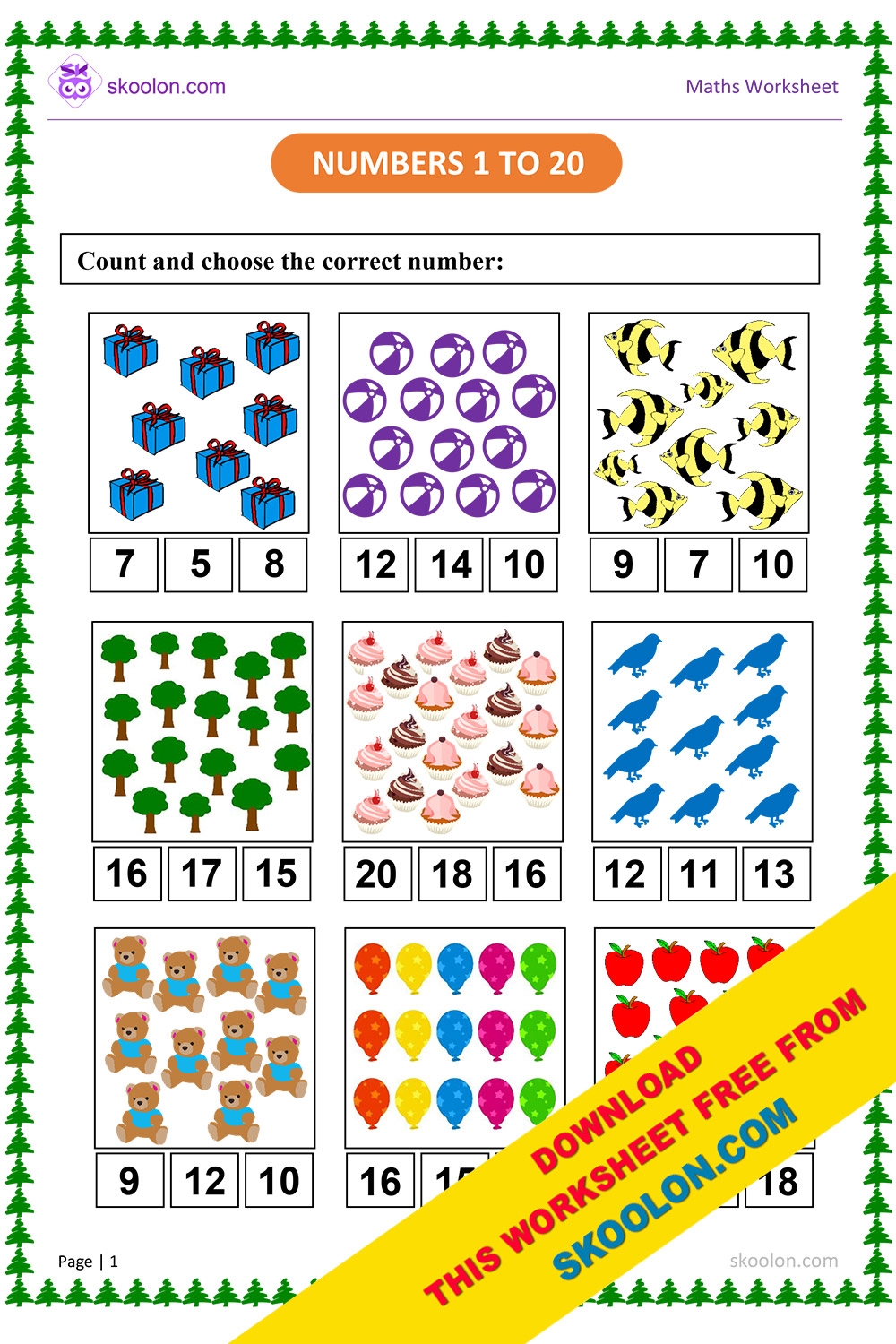 kindergarten counting worksheets 1 20