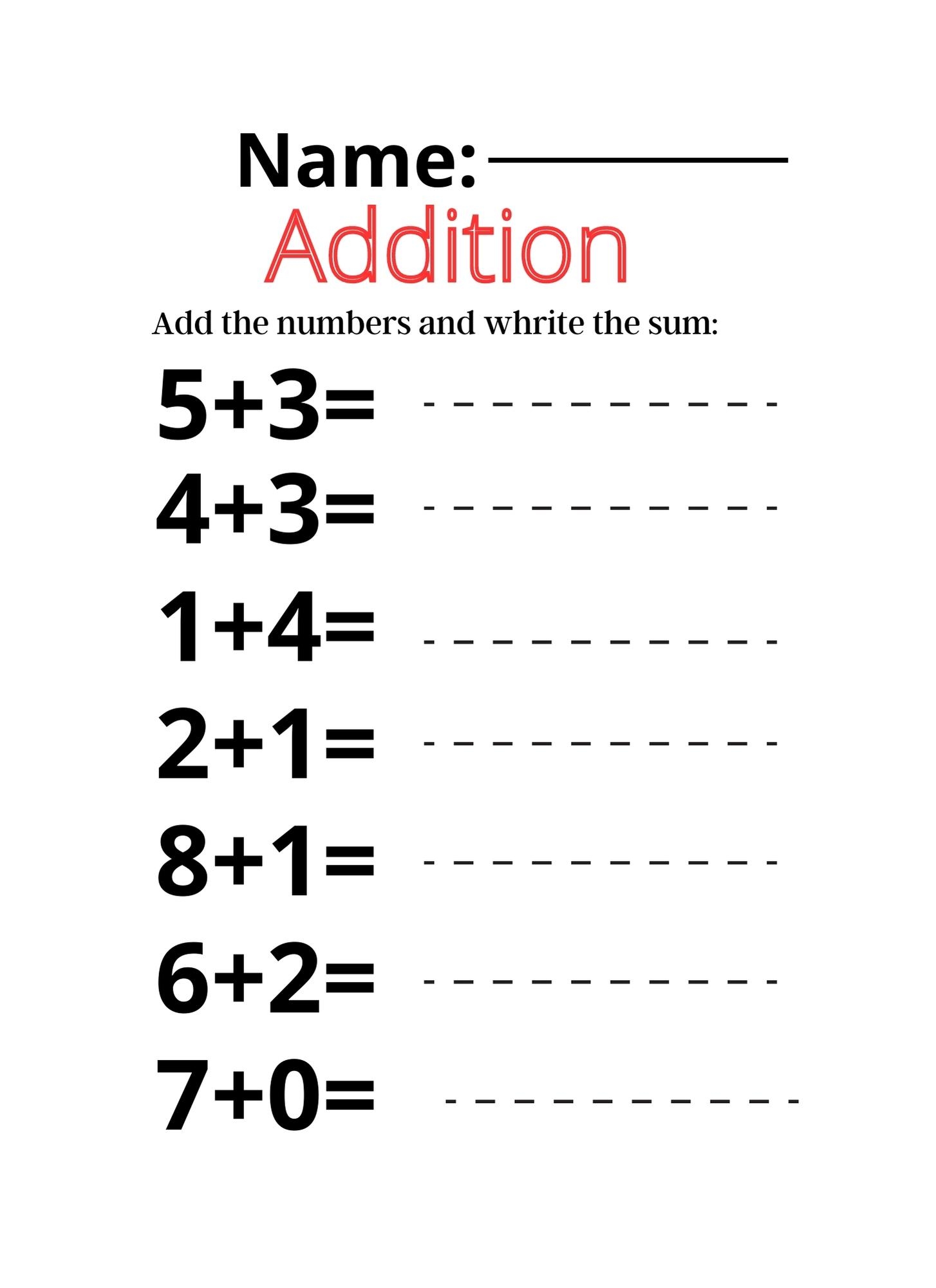 kindergarten math addition worksheets free